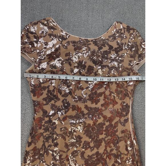Calvin Klein Sequin Dress Mini Floral Wedding Formal Holiday Tan Size 4 - Picture 6 of 8